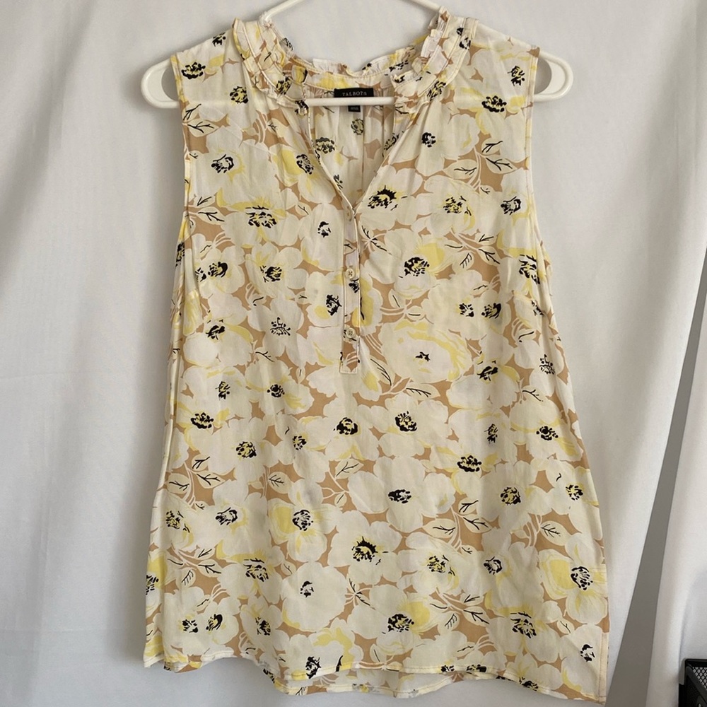 TALBOTS Ruffle Neck Shell Layered Floral Sleeveless Blouse Women's Size M‎